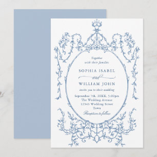 Invitation Victorien Ornate Grace Floral Dusty Mariage bleu