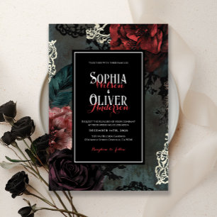 Invitation Victorien romantique gothique noir foncé Mariage