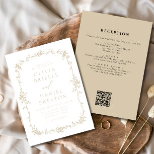 Invitation Victorien Vintage QR Code Gold Floral Mariage