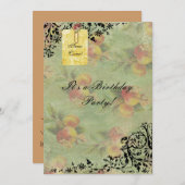 Invitation victorienne d'anniversaire de pêche (Devant / Derrière)