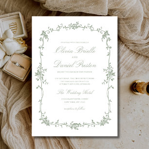 Invitation Victorienne France Sage Vert Floral Élégant Mariag