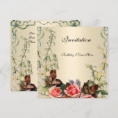 Invitation Victorienne Jolies Roses Florales (Devant / Derrière)