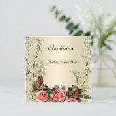 Invitation Victorienne Jolies Roses Florales (Debout devant)