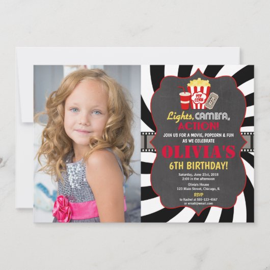 Invitation Vidéo de la fête de cinéma nuit anniversaire photo (Devant)