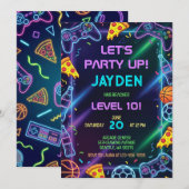 Invitation Video Game Birthday Invitation, Neon Gaming Party (Devant / Derrière)