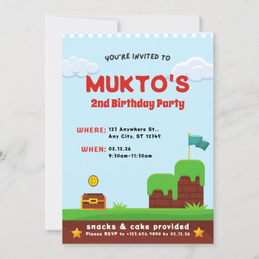 Invitation Vidéo Jeu 2ème fête d'anniversaire | Modèle de mod (Devant)