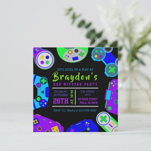 Invitation VIDÉO JEU JEU Bar Mitzvah Soirée (Debout devant)