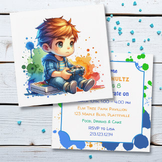 Invitation Vidéo Jeu Paint Splatter Invitat d'anniversaire du