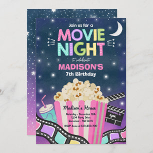 Invitation Vidéo Nuit Anniversaire Fête Film Sleepover Popcor