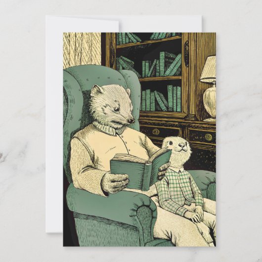 Invitation Vieille belette lire un livre à une jeune belette (Devant)