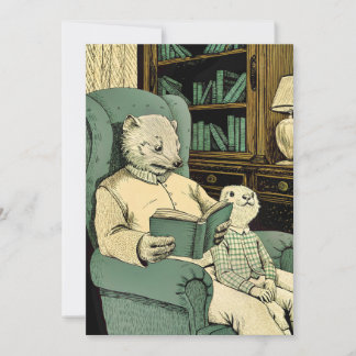 Invitation Vieille belette lire un livre à une jeune belette
