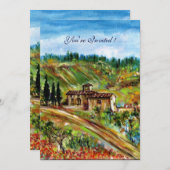 Invitation VIEILLE FERME PAYSAGE DE TOSCANE,jaune vert blanc (Devant / Derrière)