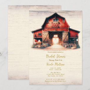 Invitation Vieille Grange Rouge Mariage Champêtre Shower de M