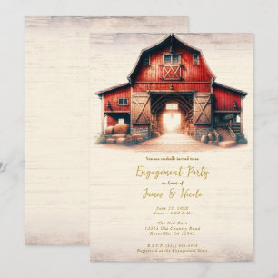 Invitation Vieille Grange Rouge Rustique Fête de Fiançailles 