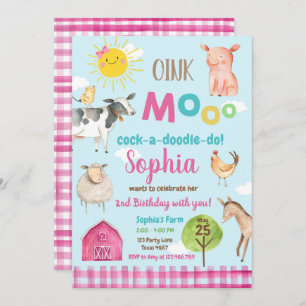 Invitation Vieille partie d'animaux de rose de basse-cour de