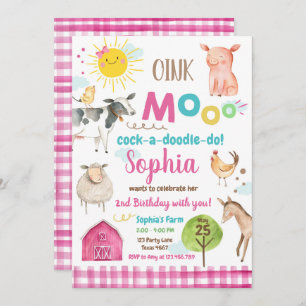 Invitation Vieille partie d'animaux de rose de basse-cour de