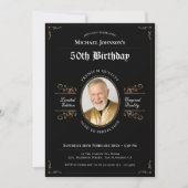 Invitation Vieilli à la perfection Black Gold Photo 50e anniv (Devant)