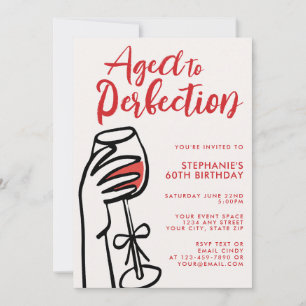 Invitation Vieilli à la perfection Vin dessiné à la main 60e