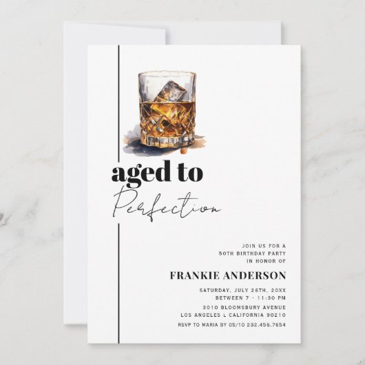 Invitation Vieilli à la Perfection Whiskey fête d'anniversair (Devant)