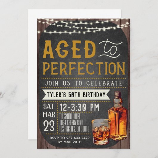 Invitation Vieilli à Perfection Whiskey Anniversaire Invitati (Devant / Derrière)