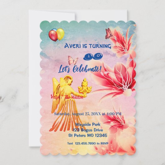 Invitation Vierge aux fleurs (23 août - 22 septembre) Anniver (Devant)