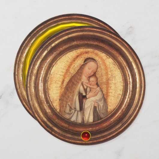 Invitation VIERGE AVEC ENFANT Noël Party Rouge Ruby (Devant / Derrière)