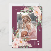 Invitation Vierge élégant violet moderne florale photo annive (Devant)