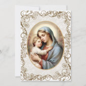 Invitation Vierge et enfant Ornate Gold Frame Baptême catholi (Devant)