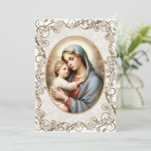 Invitation Vierge et enfant Ornate Gold Frame Baptême catholi (Debout devant)