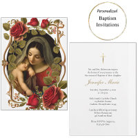 Vierge et Enfant Roses Rouges Baptême Catholique R