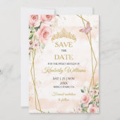 Invitation Vierge rose or Tiara Enregistrer la date 16e anniv (Devant)