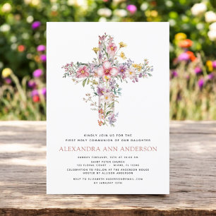 Invitation Vierge rose première communion Sainte Rose verte