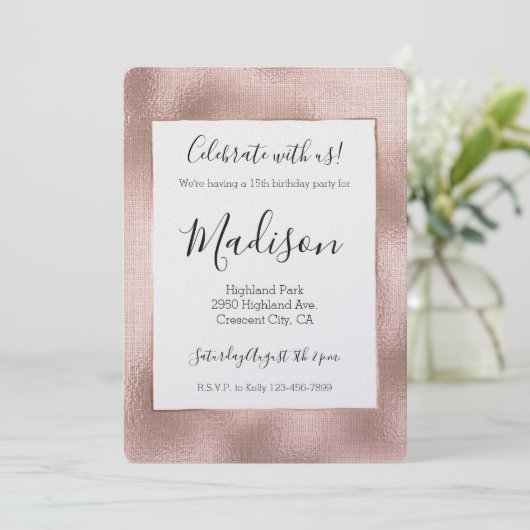 Invitation Vierge rose rose or glam chic Anniversaire (Debout devant)