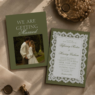 Invitation Vieux Argent Dentelle Doily Vert Olive Mariage Pho