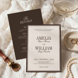 Invitation Vieux Argent Élégant Mariage Crème Marron Intempor
