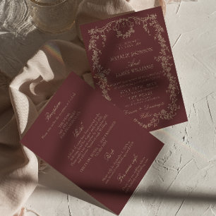 Invitation Vieux Argent Floral Talons Bourgogne Tout En Un Ma
