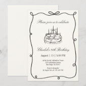 Invitation Vieux argent, gâteau d'anniversaire tiré à la main (Devant / Derrière)