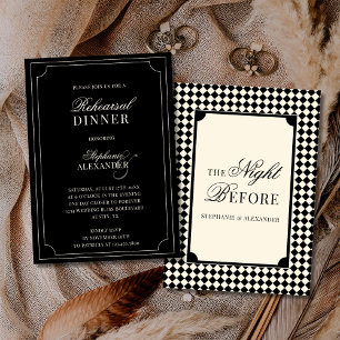 Invitation Vieux Argent Ivoire Noir Carreaux Dîner de Répétit
