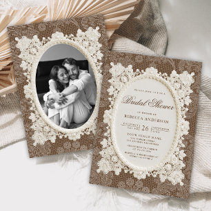 Invitation Vieux Argent Marron Ivoire Dentelle Mariage Shower