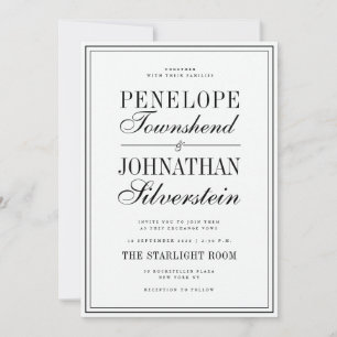 Invitation Vieux Argent Noms de Mariage Blanc Serif Script