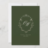 Invitation Vieux Argent Olive Vert Élégant Monogramme Mariage (Devant)
