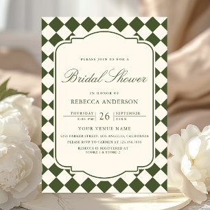 Invitation Vieux Argent Olive Verte Bridal Shower à Carreaux