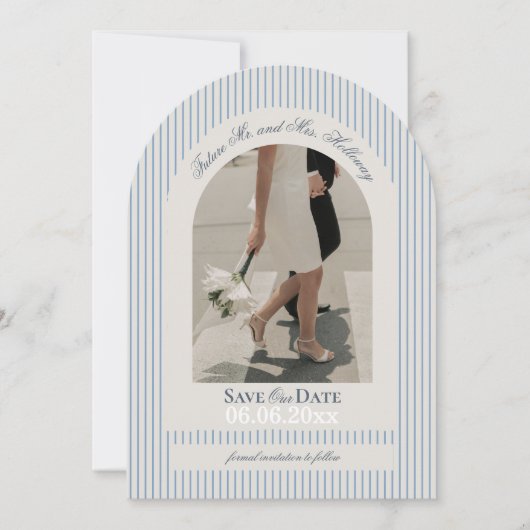 Invitation Vieux argent Script Bleu Bande Photo Enregistrer l (Devant)