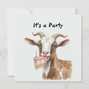 Invitation Vieux Bouc avec Gâteau Drôle de Motif Animal de Fa