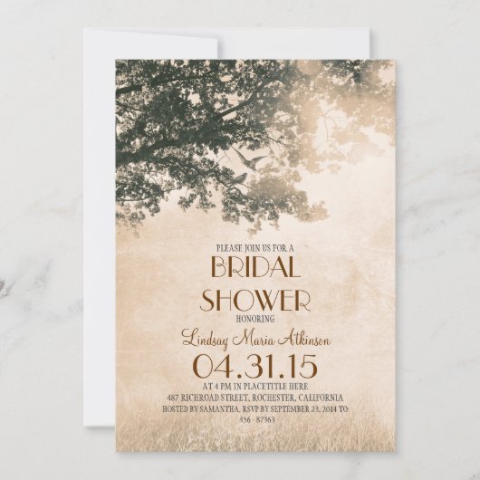 Invitation Vieux chêne vintage & douche nuptiale inséparable (Devant)
