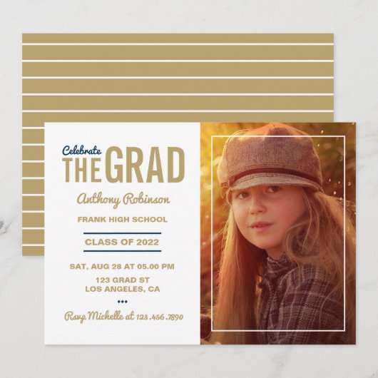 Invitation Vieux Gold et White Graduation Party (Devant / Derrière)