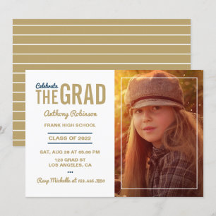 Invitation Vieux Gold et White Graduation Party
