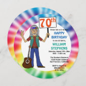 Invitation Vieux Hippie Hippy Tie Dye 70e fête d'anniversaire (Devant / Derrière)