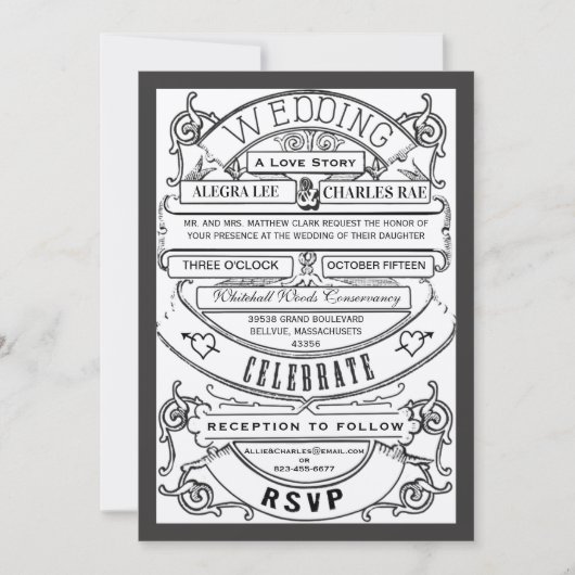 Invitation Vieux Hollywood Typographie Billet Mariage Invitat (Devant)
