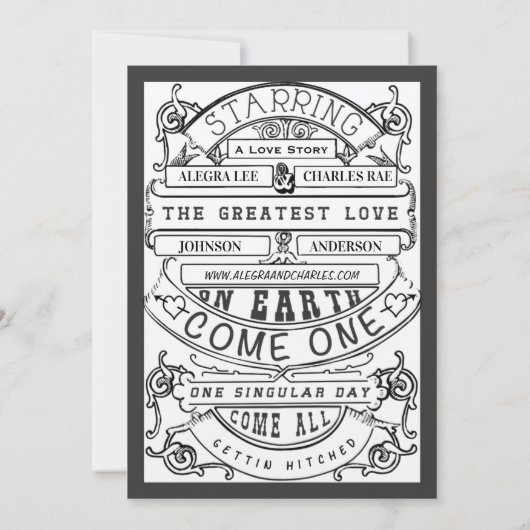 Invitation Vieux Hollywood Typographie Billet Mariage Invitat (Dos)